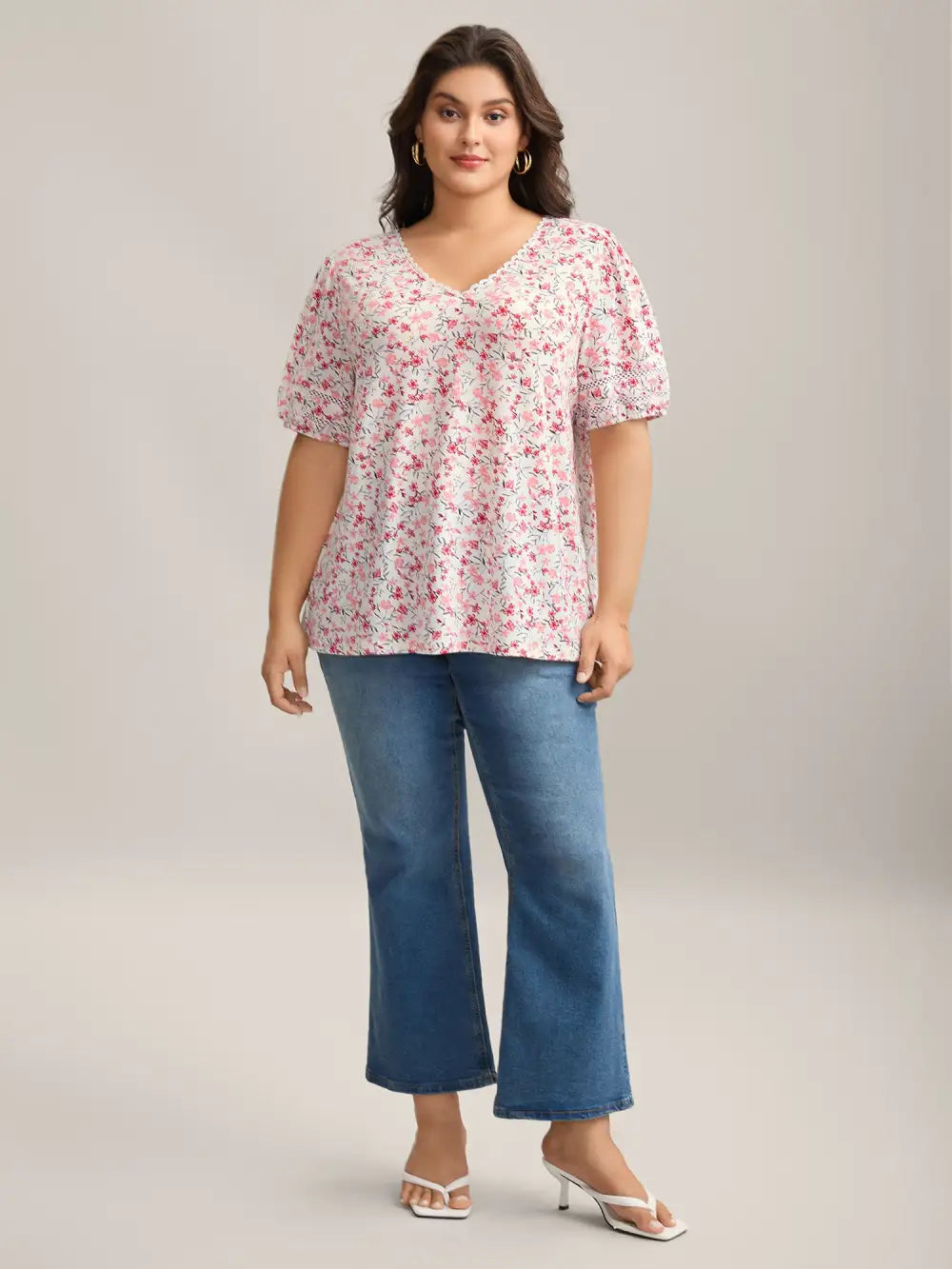 Floral Print Colorful Lace Knit Top