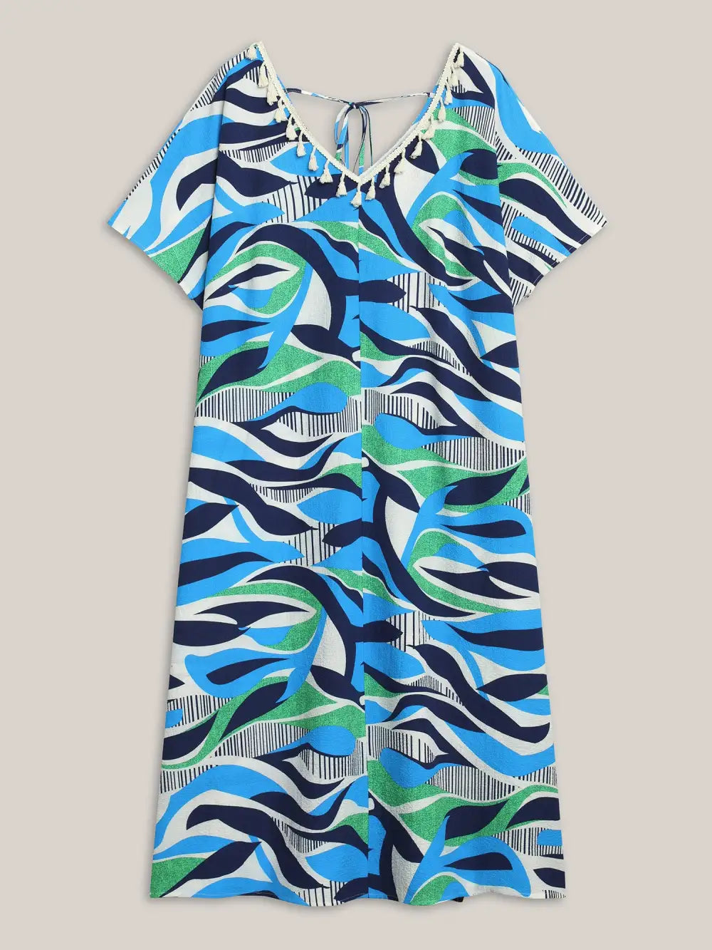 Abstract Print Backless Ribbon Maxi Dress